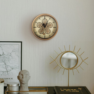 Vanity Living Round Glass Front Gear Wall Clock - Gold / 36cm by Vanity Living