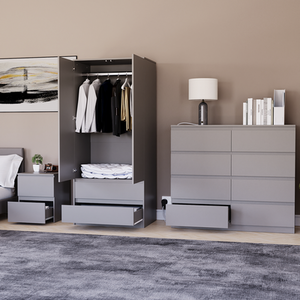 Denver Bedroom Set (2 Drawer Bedside, 8 Drawer Chest, 2 Door 2 Drawer Wardrobe) by Vida Designs