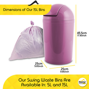 Compact Plastic Swing Top Waste Bin 5-15L - Purple / 15l by Home Centre