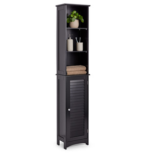 Shrewsbury Tall Bathroom Cabinet with Shutter Style Door - Black by VonHaus