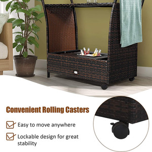 Rattan Serving Trolley Cart Bar Cart on Wheels with Removable Ice Bucket - Brown by Furniture One