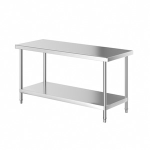 2 Layer Stainless Steel Work Bench Table - Silver / 150cm by Livingandhome