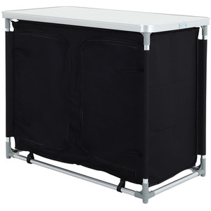 Foldable Camping Kitchen Storage Cabinet with Tabletop - Black by Livingandhome