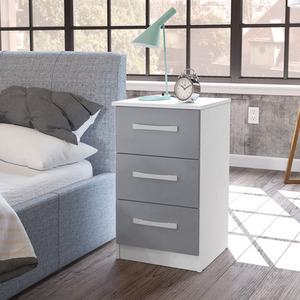 Wooden 4 Piece Furniture Set Wardrobe Chest of Drawers Bedsides Lynx - White & Grey by Birlea