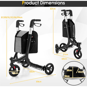 Foldable Mobility Aid Walker-Black - Black by Costway