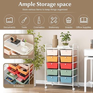 10-Drawer Storage Cart Rolling Cart - Macaron by Costway