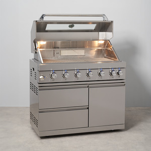 6 Burner BBQ Modular Outdoor Kitchen with Sear Station and Double Fridge Unit by Draco Grills