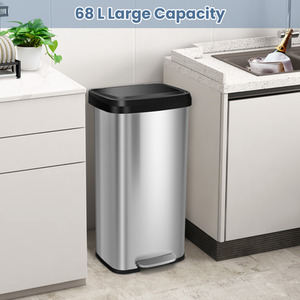 68L Step Trash Can Garbage Bin - Silver by Costway