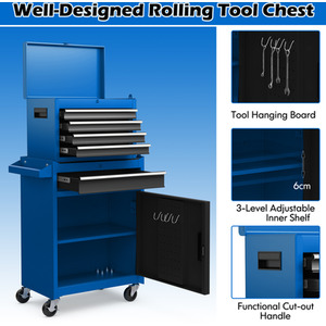 Tool Storage Cabinet with Lockable Wheels - Blue by GAINOOM