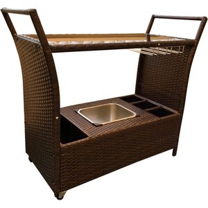 Rattan Serving Trolley Cart Bar Cart on Wheels with Removable Ice Bucket - Brown by Furniture One