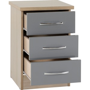 Nevada 3 Door 2 Drawer Mirrored Wardrobe Bedroom Set - Grey Gloss, Light Oak by Seconique