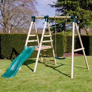 Wooden Swing Set with Slide by Rebo