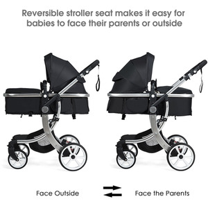 2-in-1 Baby Stroller Pushchair Reversible Bassinet Pram - Black by Costway