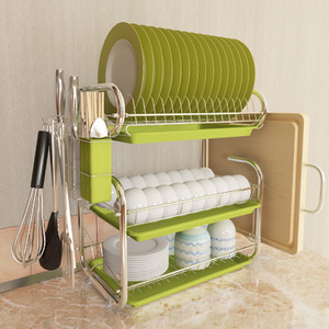 3 Layer Dish Drainer Rack Plate with Tray - Green by Livingandhome