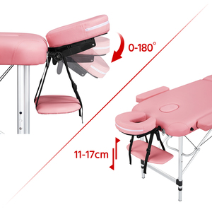 3 Fold Professional Massage Bed with Headrest - Pink by Yaheetech