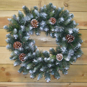 Frosted Glacier Christmas Wreath with Pine Cones - Green / White by Samuel Alexander