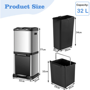 32 L Recycle Pedal Bin-Silver - Silver by Costway