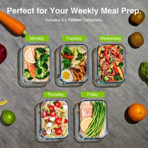 5 Piece Meal Prep Glass Containers with Lids - Clear by VonShef