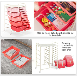 15 Drawers Mobile Storage Trolley-Red - Red by Costway