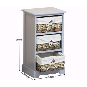 Home Source Lichfield 3 Willow Basket Drawer Chest Storage Unit - Grey by Home Source