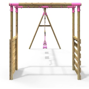 Wooden Swing Set with Trapeze, Climbing Wall and Monkey Bars - Comet by Rebo
