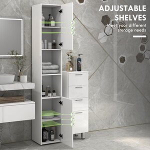 kleankin High Gloss Slim Bathroom Cabinet with Adjustable Shelves - White by kleankin