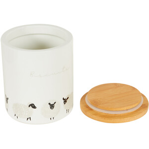 Highland Flock Biscuit Canister with Bamboo Lid - White