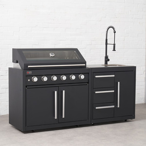 Fusion 6 Burner Black Outdoor Kitchen with Modular Sink - Slate Black by Draco Grills