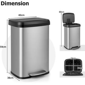 50L Step Trash Can Garbage Bin - Silver by Costway