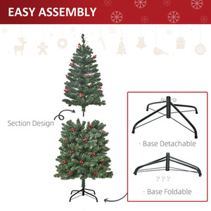 HOMCOM Prelit Artificial Pencil Christmas Tree with LED Light, Red Berry - Green / 5ft by HOMCOM