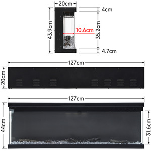 Recessed Electric Fireplace with Adjustable Flames and Brightness - Black / 20cm / 127cm by Livingandhome