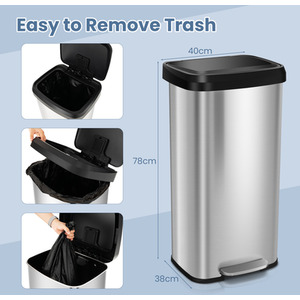 68L Step Trash Can Garbage Bin - Silver by Costway