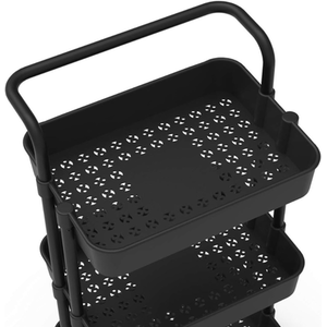 Storage Trolley On Wheels 3 Tier Basket Organiser Cart - Black by HyFive