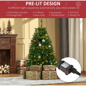 HOMCOM Prelit Artificial Christmas Tree with Warm White Lights - Green / 4ft by HOMCOM