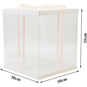 Transparent Cake Box with Ribbon - White / 30 x 30 x 35cm by Livingandhome