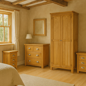 Wooden Furniture Set Wardrobe Chest of Drawers Bedside Woburn - Brown by Birlea