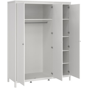 Madrid 3 Piece Bedroom Set - White / 1 x 2-drawer bedside table, 1 x 5-drawer chest of drawers and 1 x 3-door wardrobe