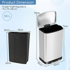 50L Kitchen Bin Soft Closure Recycling Pedal Bin - Silver by Costway