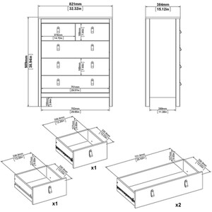 Madrid 3 Piece Bedroom Set - White / 1 x 2-drawer bedside table, 1 x 5-drawer chest of drawers and 1 x 3-door wardrobe
