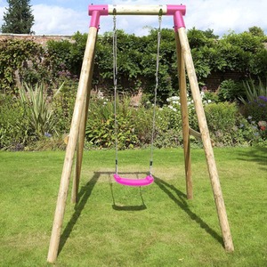 Wooden Single Swing Set with Standard Seat - Solar - Pink by Rebo