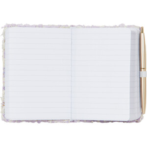 Lilac Check Fabric A6 Notebook and Pen - Purple