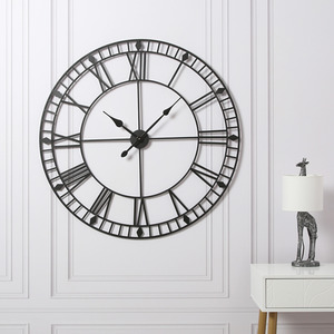 Skeleton Large Wall Clock with Roman Numerals - Black by Home Garden Direct