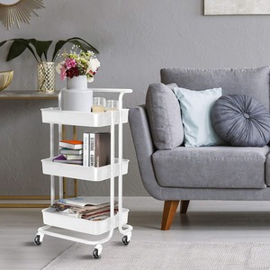 Storage Trolley On Wheels 3 Tier Basket Organiser Cart - White by HyFive