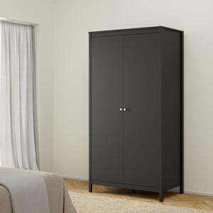 Madrid 3 Piece Bedroom Set - Matt Black / 1 x 2-drawer bedside table, 1 x 5-drawer chest of drawers and 1 x 2-door wardrobe