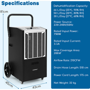 Industrial Dehumidifier with 4 Wheels - White by Costway