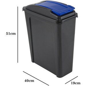 Blue 25L Slimline Kitchen Bin Recycling Rubbish Waste Dustbin Flip Top Lid - Graphite & Blue by Wham