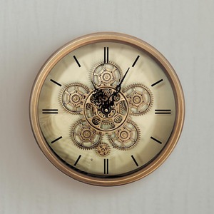 Vanity Living Round Glass Front Gear Wall Clock - Gold / 36cm by Vanity Living