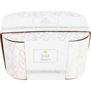 Pack of 4 Gold Heart Conical Mugs