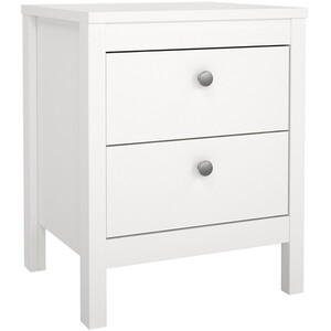 Madrid 3 Piece Bedroom Set - White / 1 x 2-drawer bedside table, 1 x 5-drawer chest of drawers and 1 x 2-door wardrobe