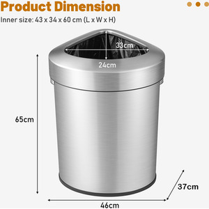 60L Stainless Steel Corner Trash Bin - Silver by Costway